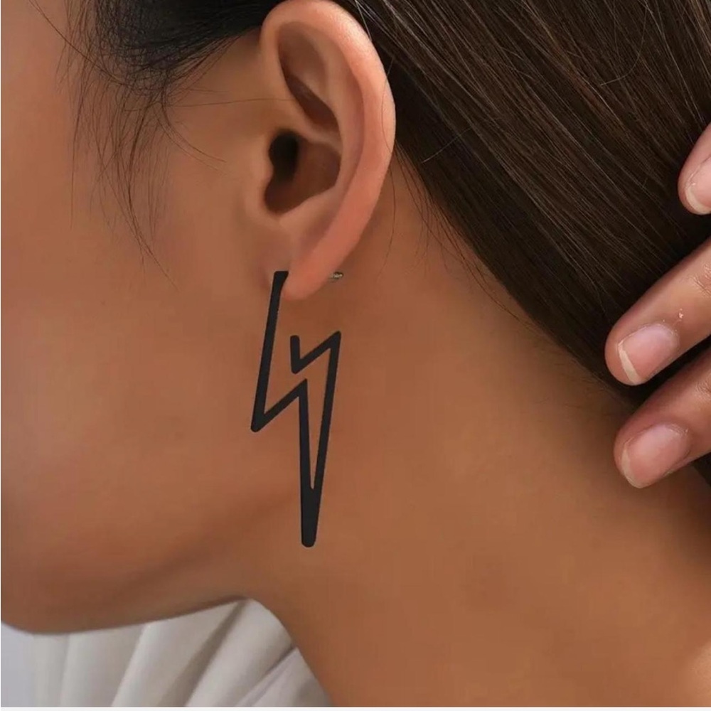 Black Lightning Bolt Earrings - Picture 1 of 2
